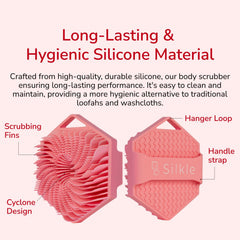 SILKLE silicone body scrubber creates rich lather with body wash for smooth cleansing.