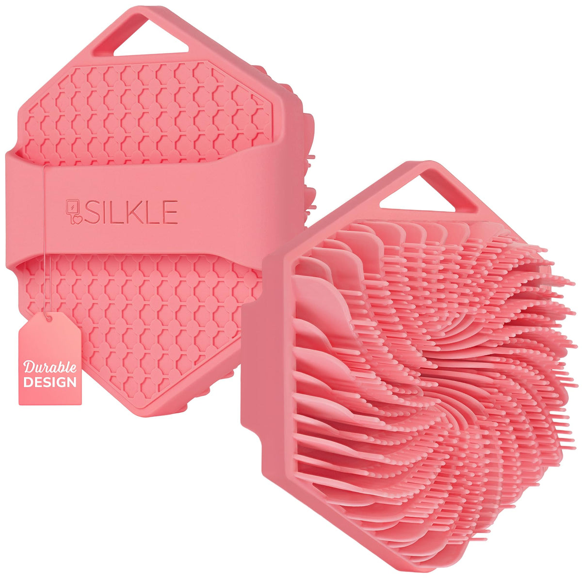 SILKLE silicone body scrubber with soft bristles for gentle exfoliation during showers.