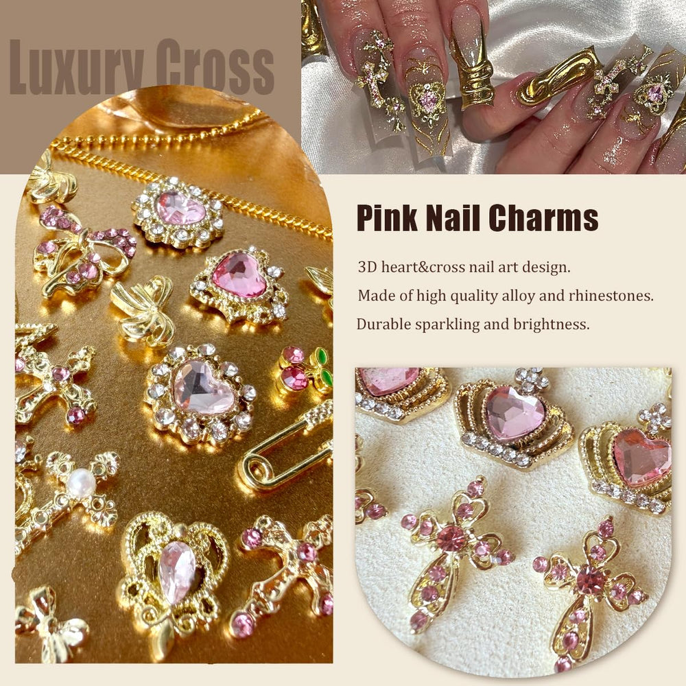 SilkRoselw gold chain nail decor adds shimmering linear accents.