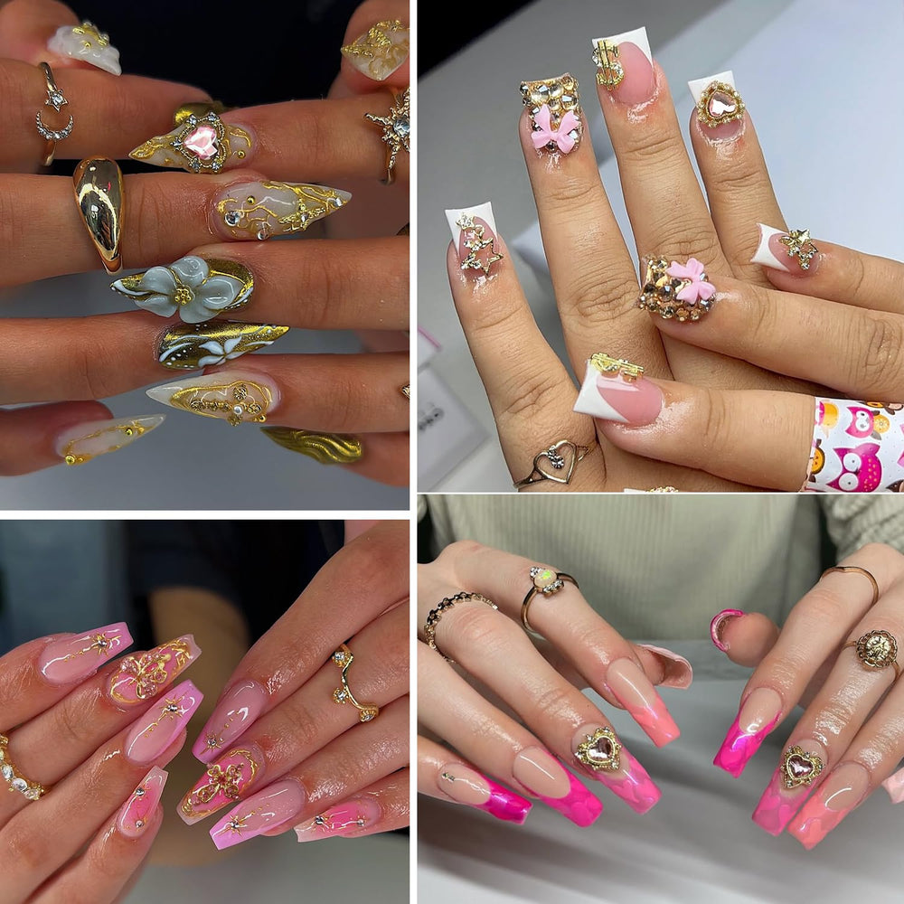 SilkRoselw pink crown nail charm creates luxe accents on acrylic nails.