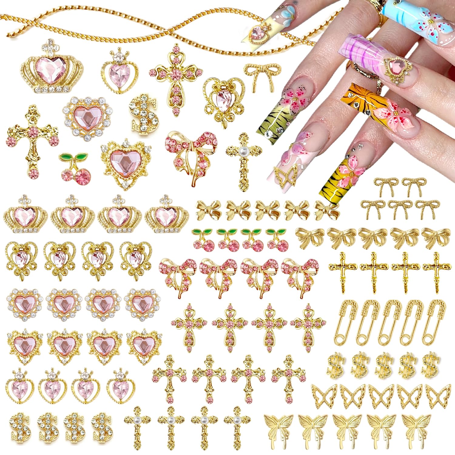 SilkRoselw pink heart nail charm adds romantic sparkle for DIY nails.