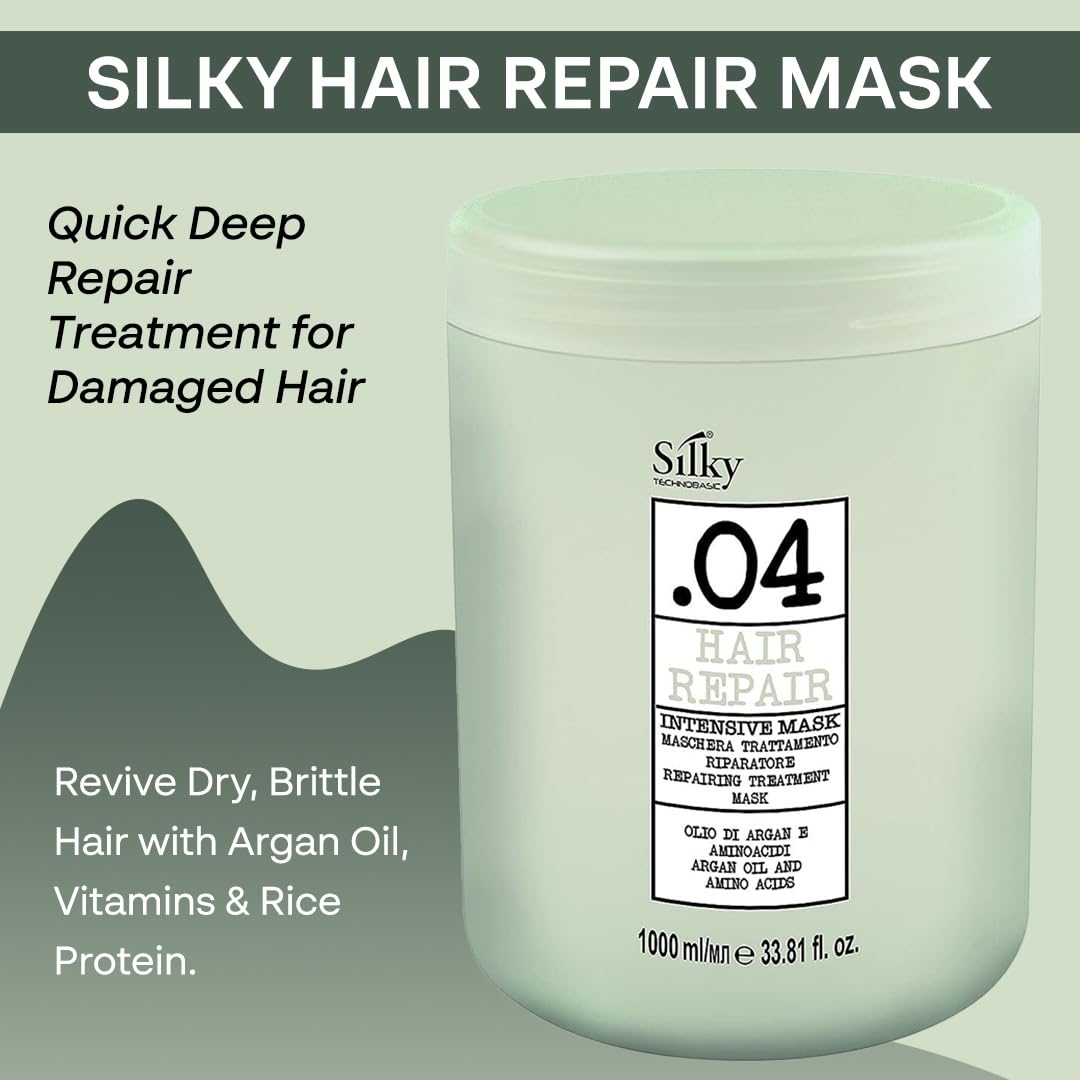 Silky Technobasic argan oil bottle delivering deep hydration for dry hair