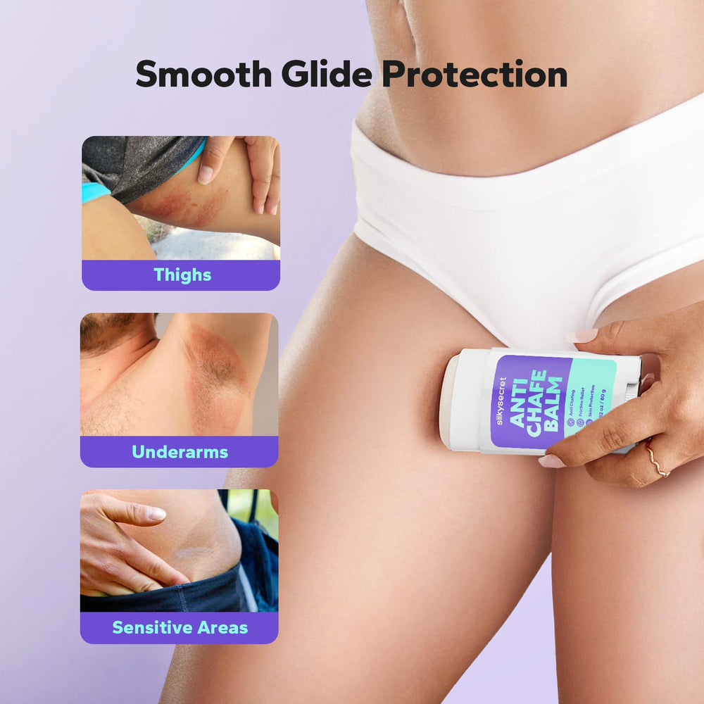 SilkySecret Anti-Chafing Stick applied on skin for friction relief