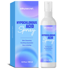 SilkySecret HOCL spray bottle close-up for instant skin soothing after makeup