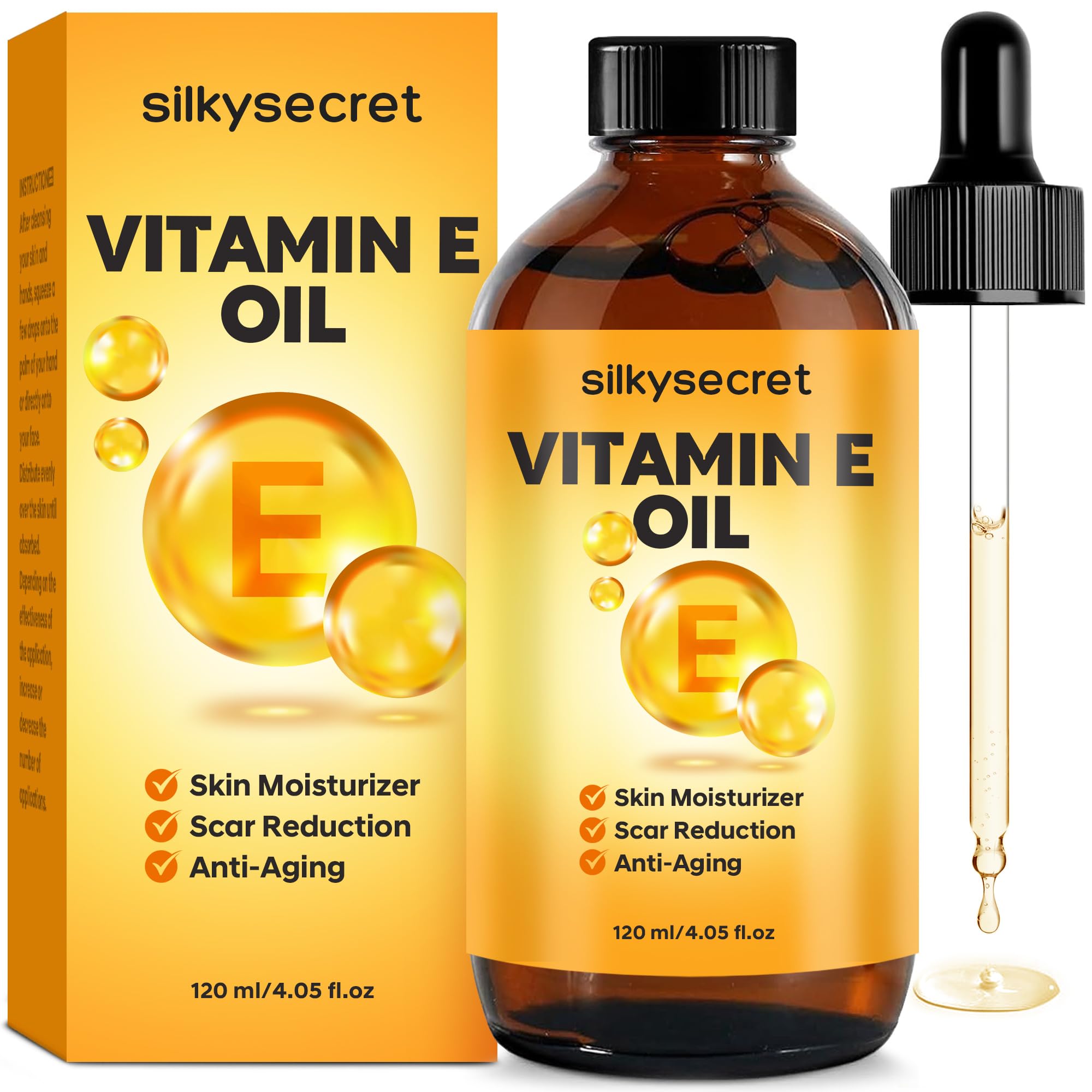SilkySecret Organic Vitamin E Oil bottle close-up showing deep hydration potential