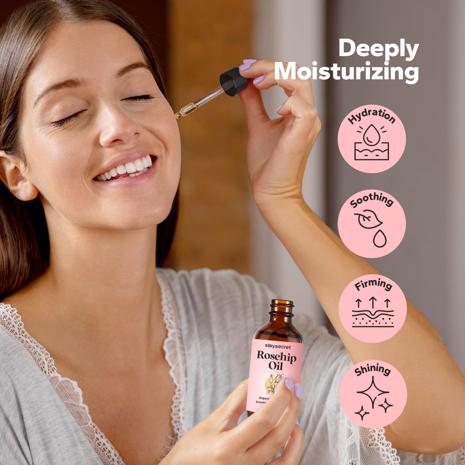 SilkySecret Rosehip Oil texture glide for a smooth gua sha massage.
