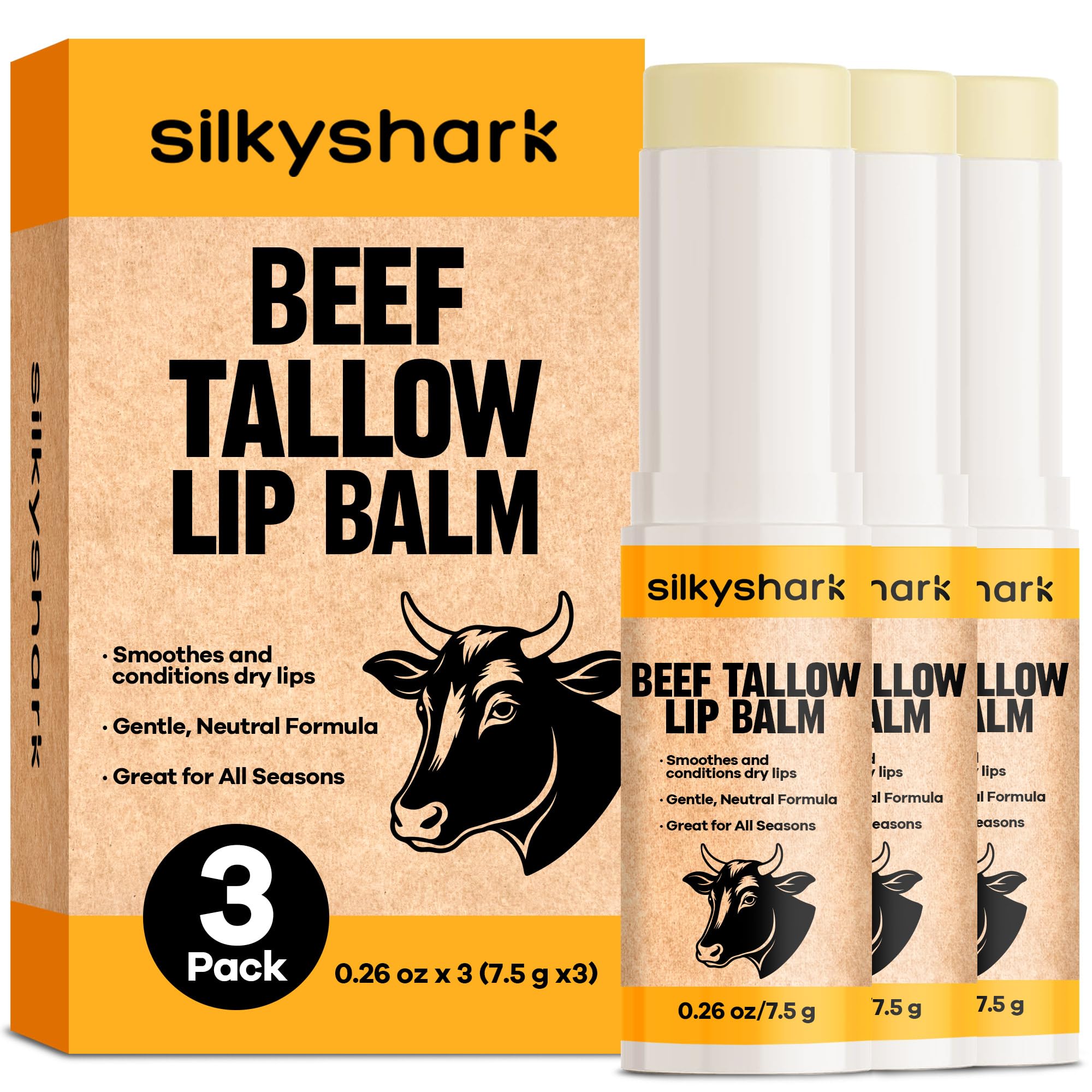 SilkyShark Beef Tallow Lip Balm tube closeup for long-lasting moisture.