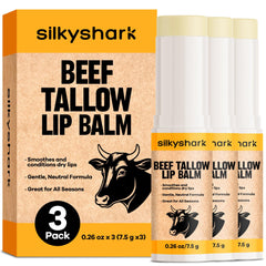 SilkyShark Beef Tallow Lip Balm tube closeup for long-lasting moisture.