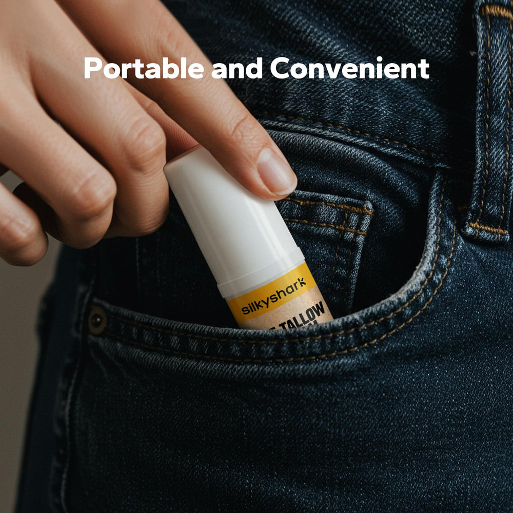 SilkyShark natural lip care ingredients including beeswax and tallow.