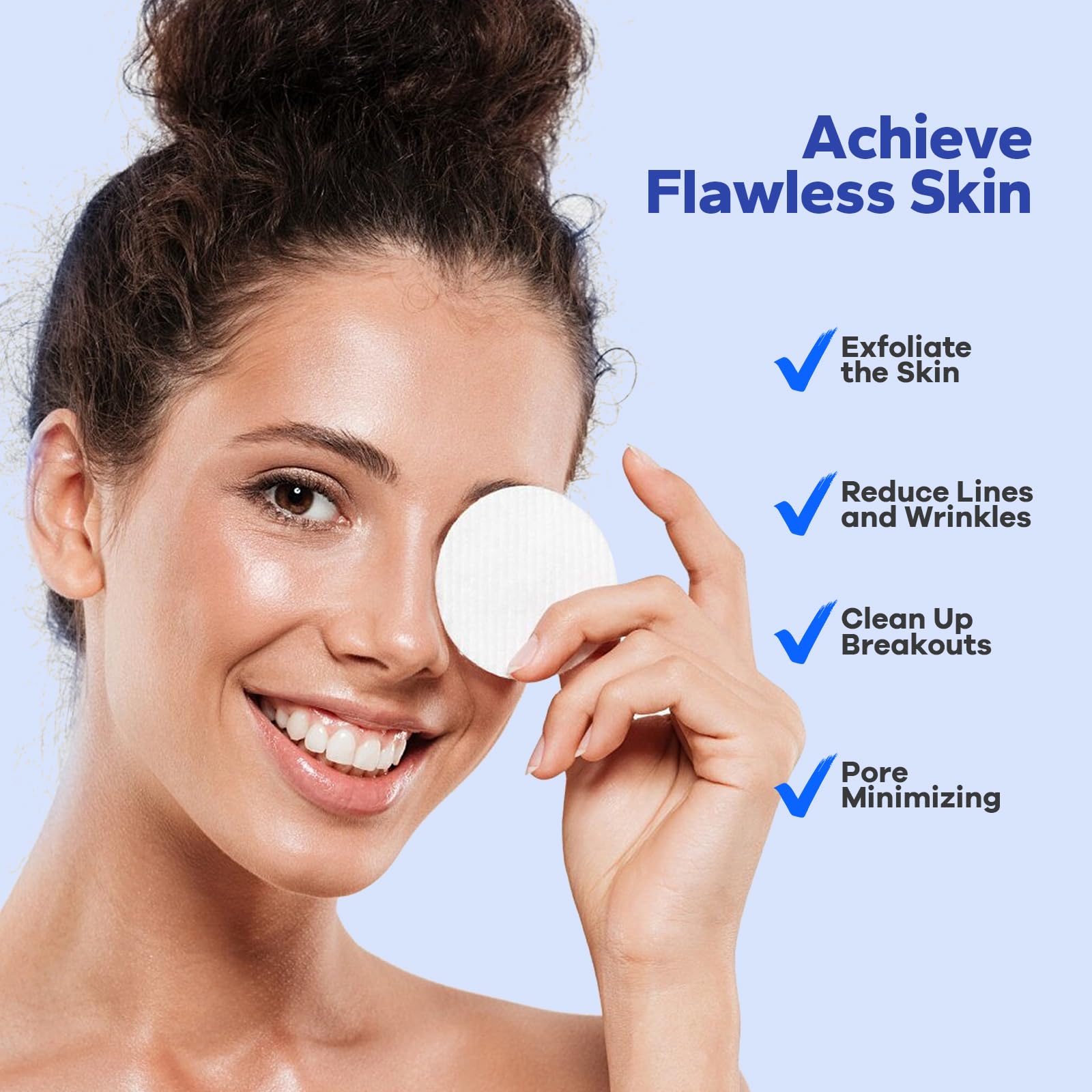 Pad swiped on cheek demonstrating exfoliation with SilkyShark pads.