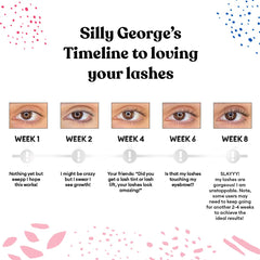 Lashes shown with potential length and fullness after using Silly George serum.