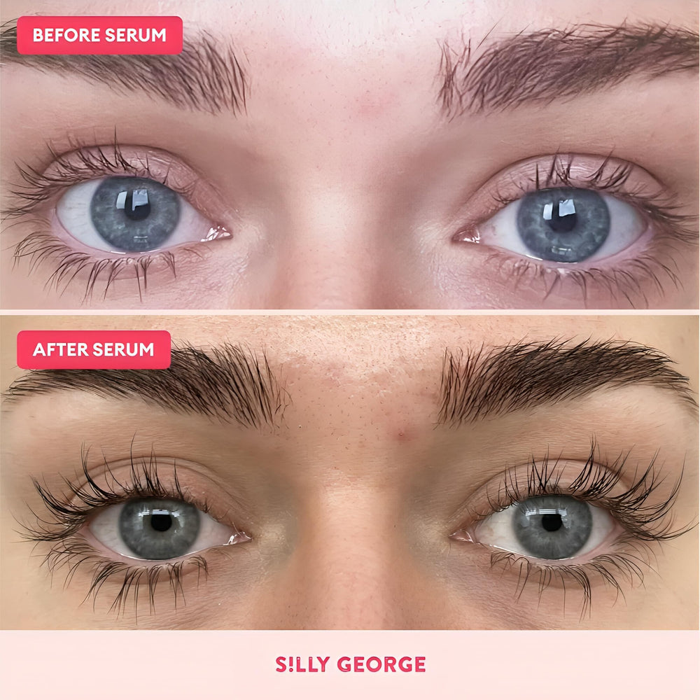 Daily routine image with serum applied to lashes and brows for everyday care.