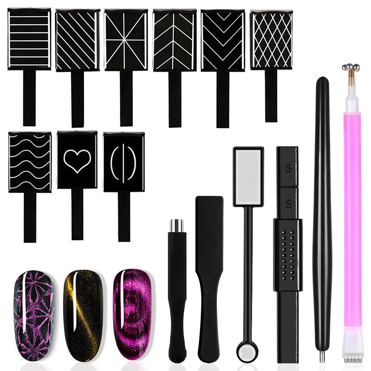 SILPECWEE cat eye magnet wand set creates varied patterns for nails.