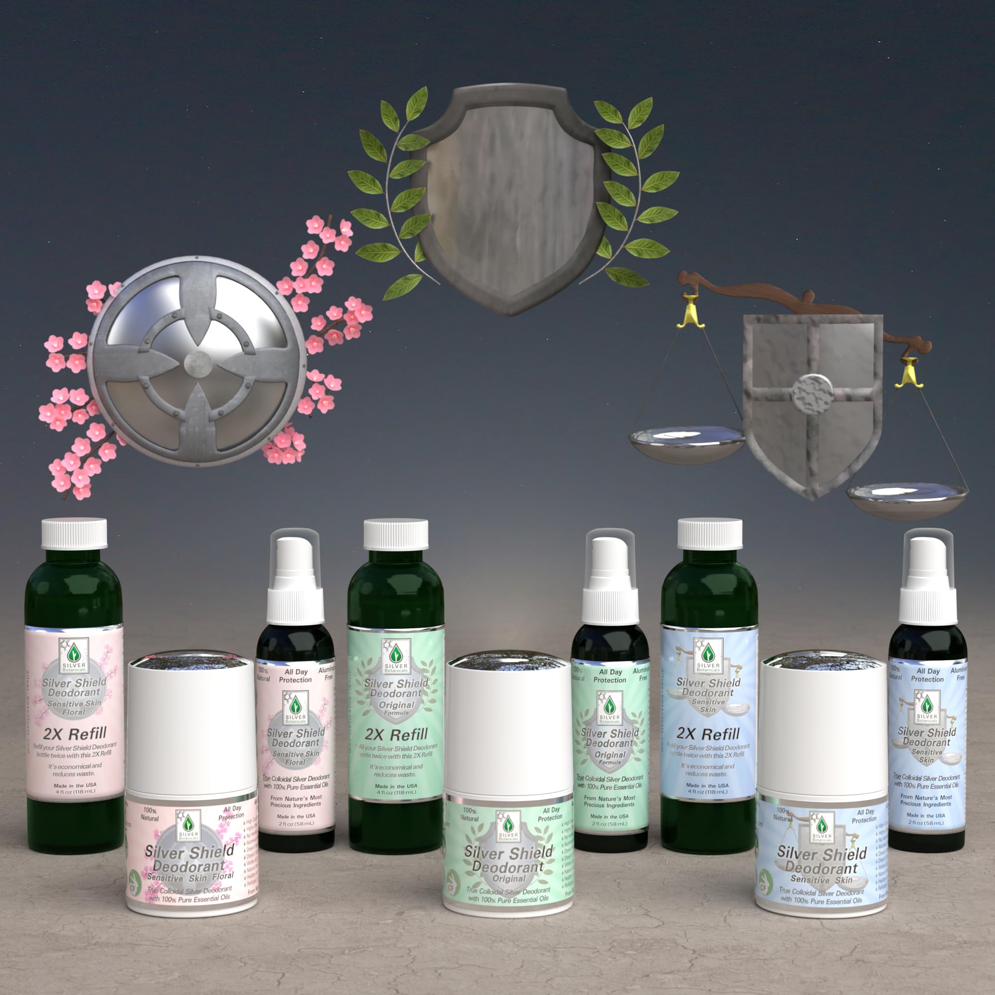 Silver Botanicals refill bottle shows BPA-free material and eco-conscious design.