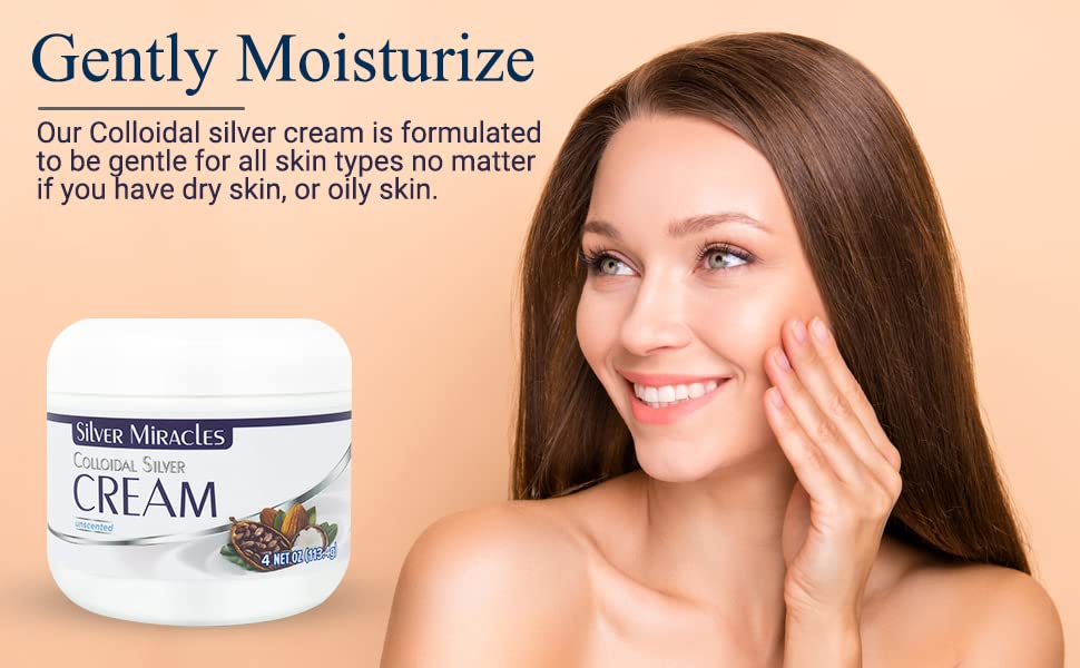 Hands applying Silver Miracles Colloidal Silver Cream for daily moisture.