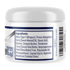 Silver Miracles Colloidal Silver Cream jar shows rich moisturizing texture.