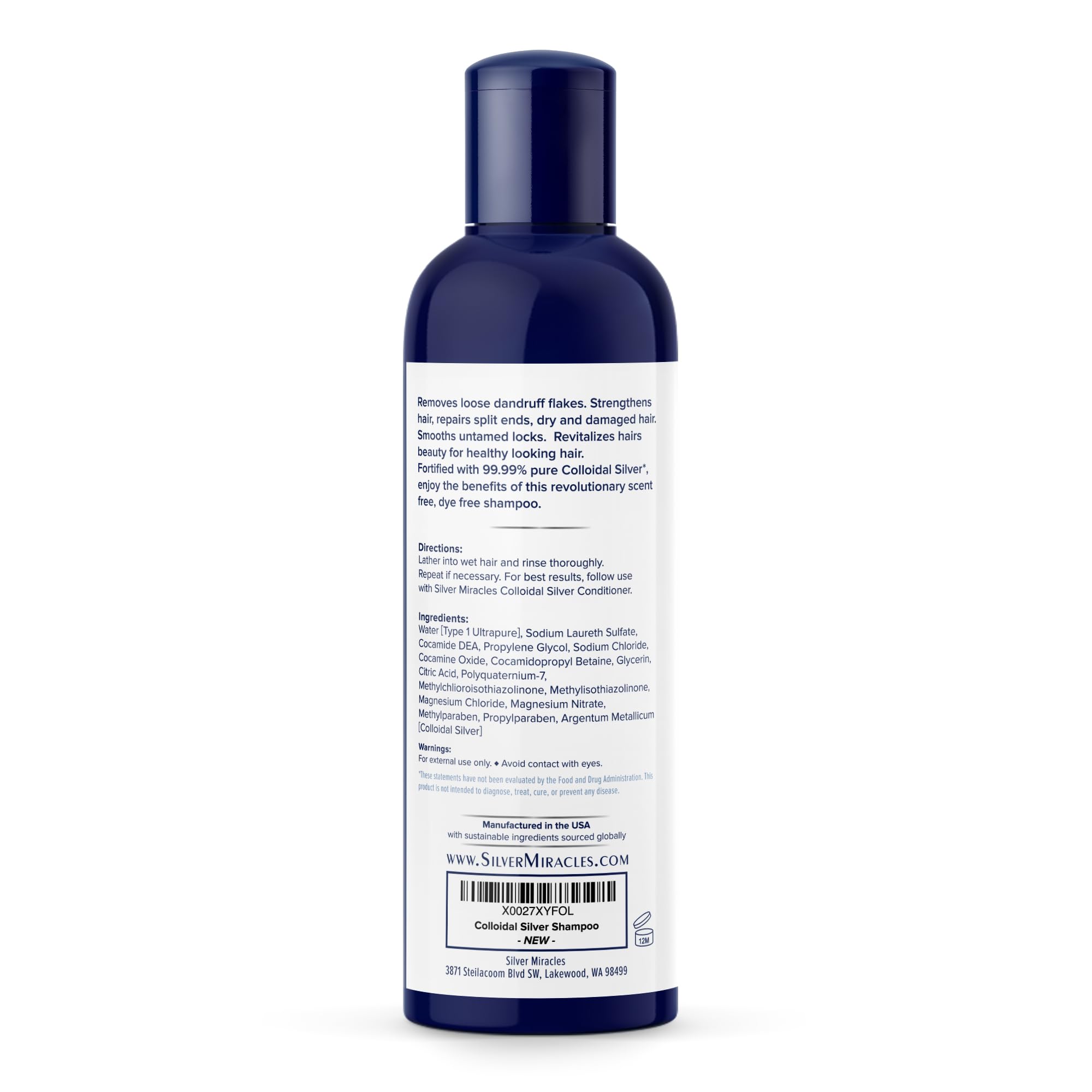 Silver Miracles Colloidal Silver Shampoo Unscented lather highlights hair softness and cleanliness.