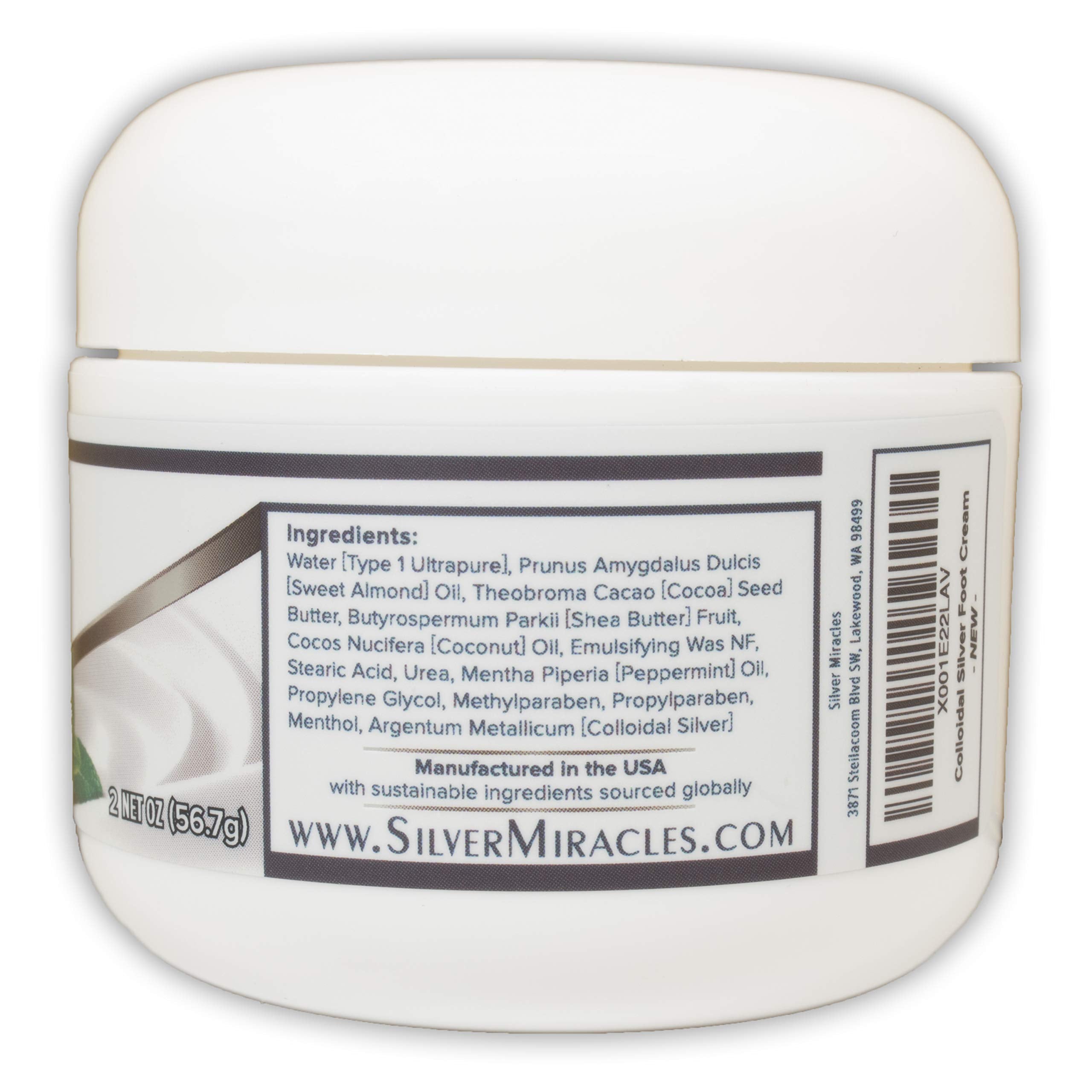Silver Miracles peppermint foot cream close-up highlighting non-greasy, quick-absorbing formula