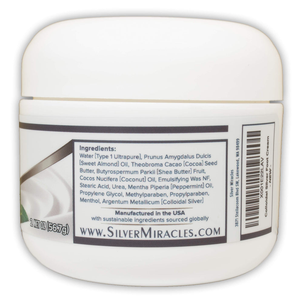 Silver Miracles peppermint foot cream close-up highlighting non-greasy, quick-absorbing formula