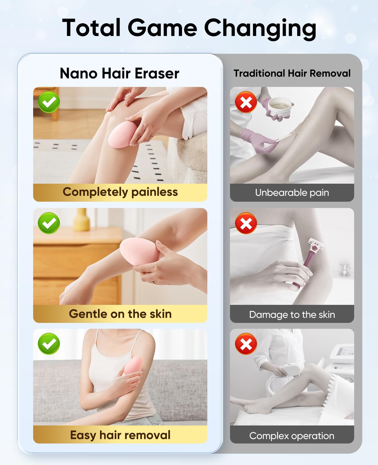 SILVLF Crystal Hair Eraser on leg for smooth results.