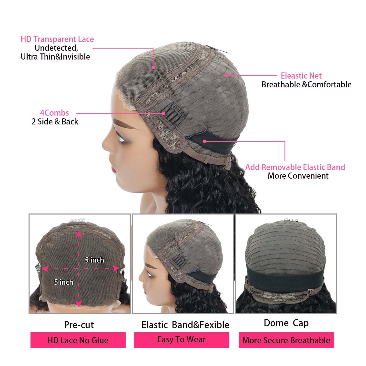 Simeider cap with elastic band and clips ensures secure wear.