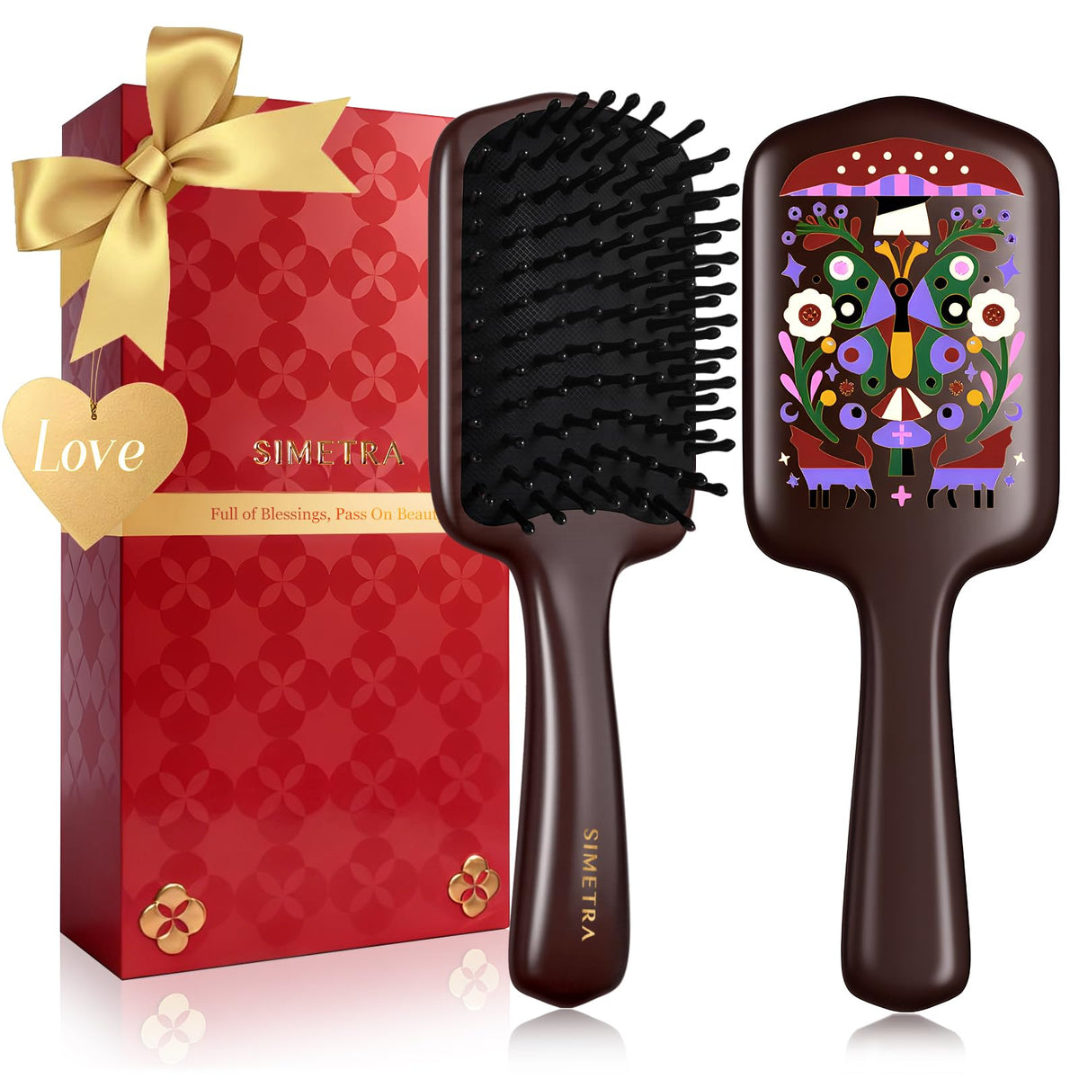 SIMETRA paddle brush with art-pattern back for stylish detangling.