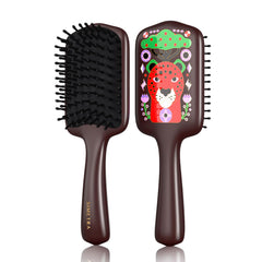 SIMETRA wooden paddle brush with cheetah pattern for gentle detangling