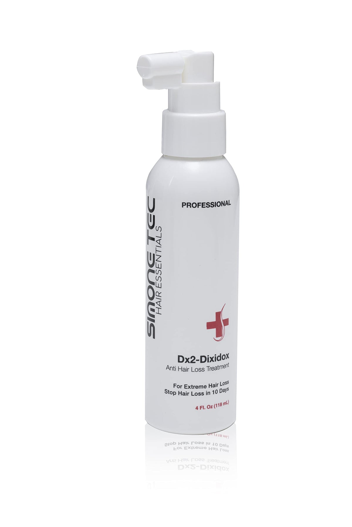 Simone Tec Dx2-Dixidox bottle close-up for easy daily scalp treatment.