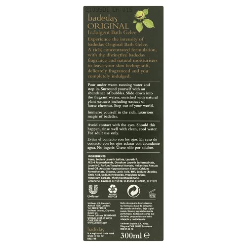 Simple Badedas Original Bath Gelee bottle with horse chestnut extract emphasizes skin-softening benefits.