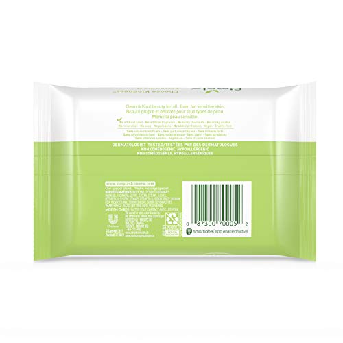 Simple Cleansing Wipes soft-fiber texture provides gentle cleansing on delicate areas.