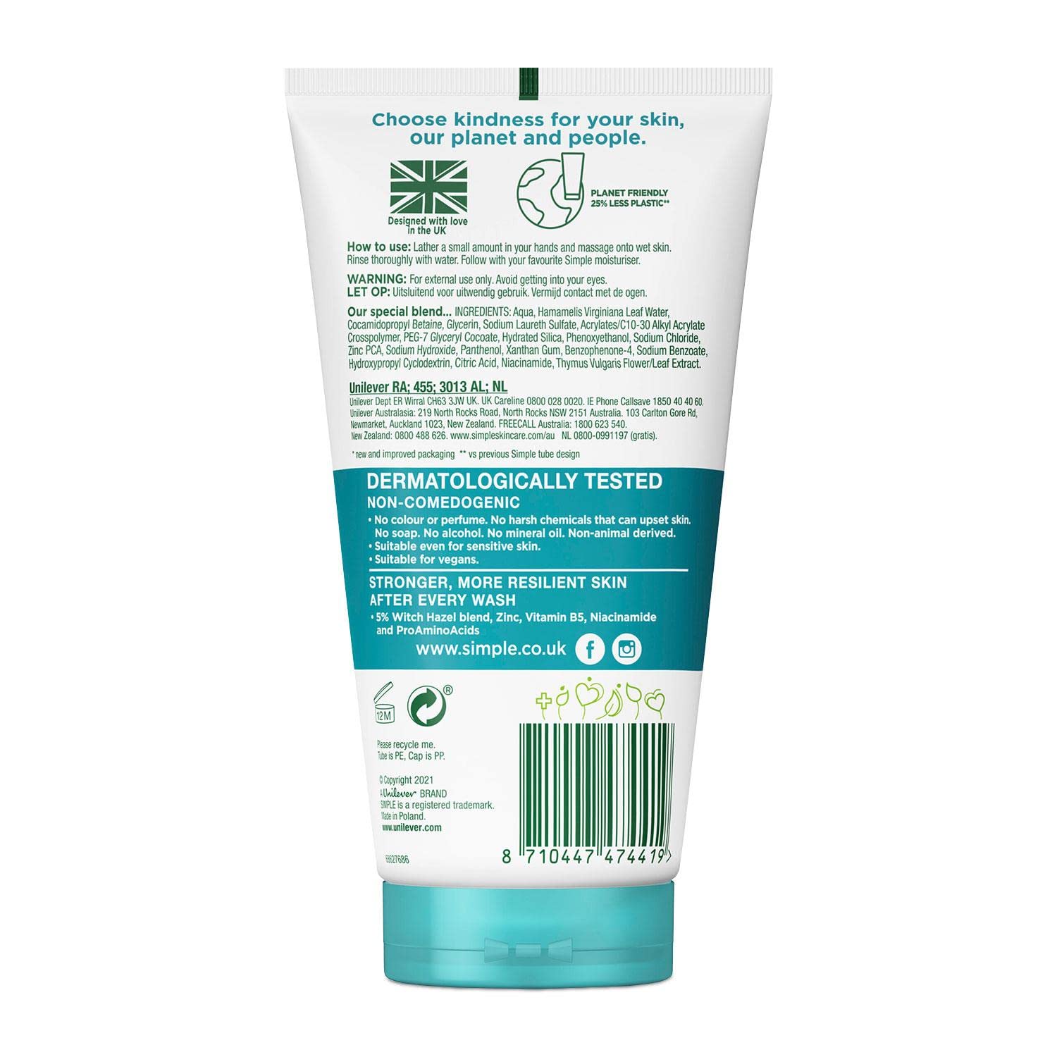 Close-up of foamy lather from Simple Purifying Facial Wash for gentle cleansing
