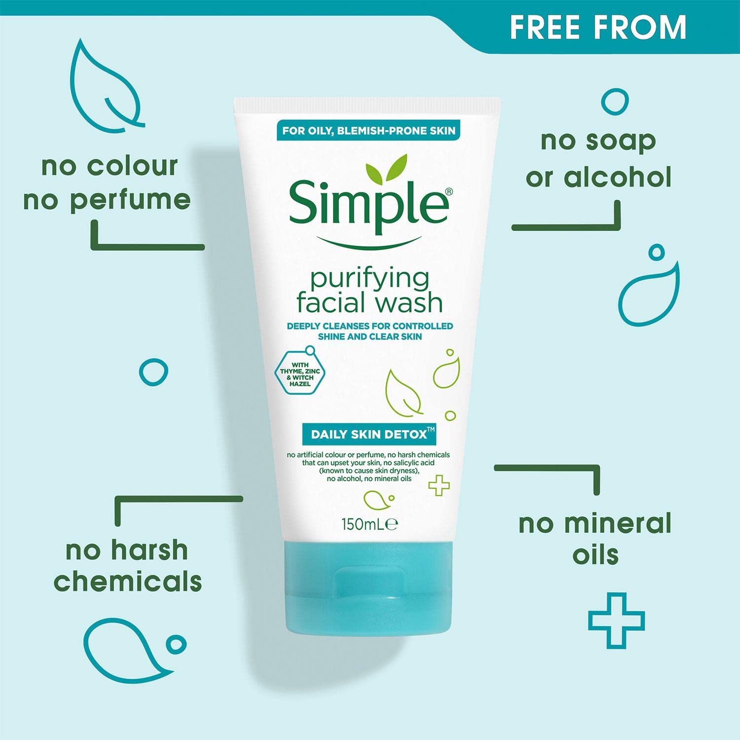 Simple Purifying Facial Wash with witch hazel removes excess oil