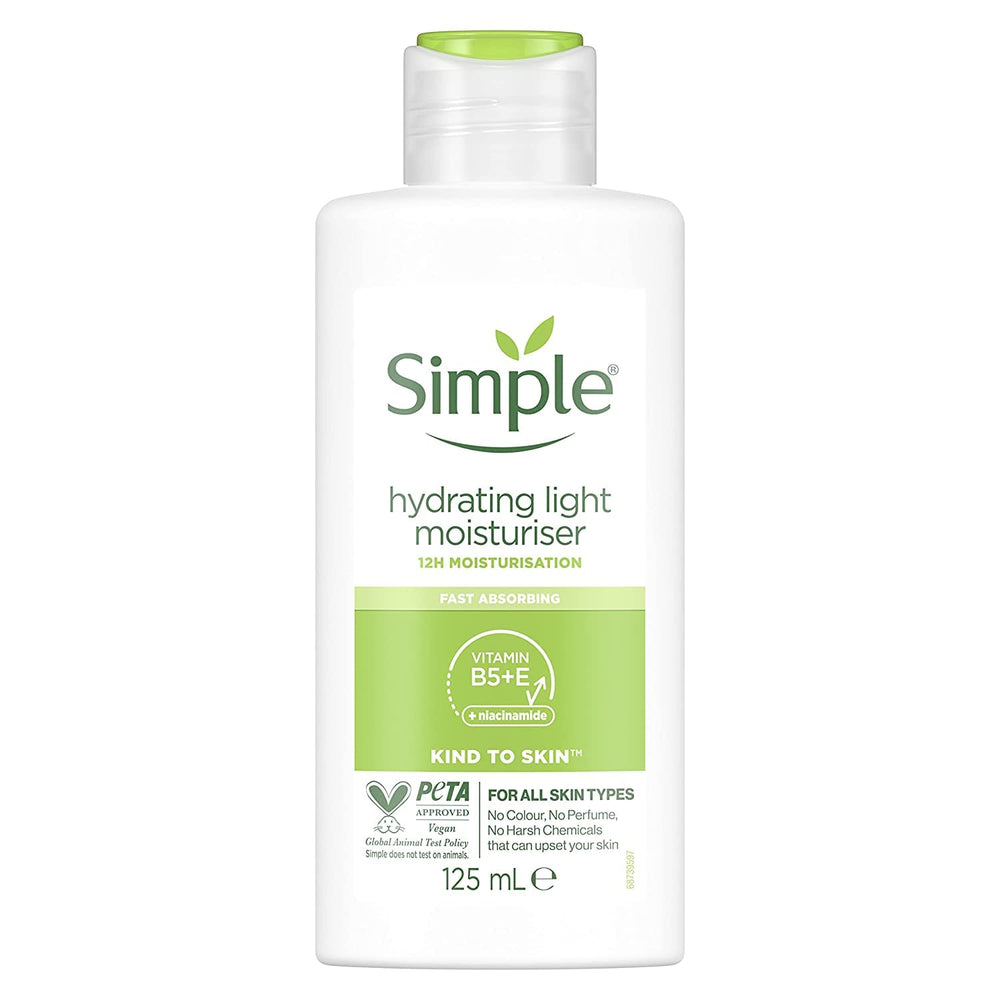 Simple Hydrating Light Moisturizer bottle close-up showing gentle hydration for sensitive skin