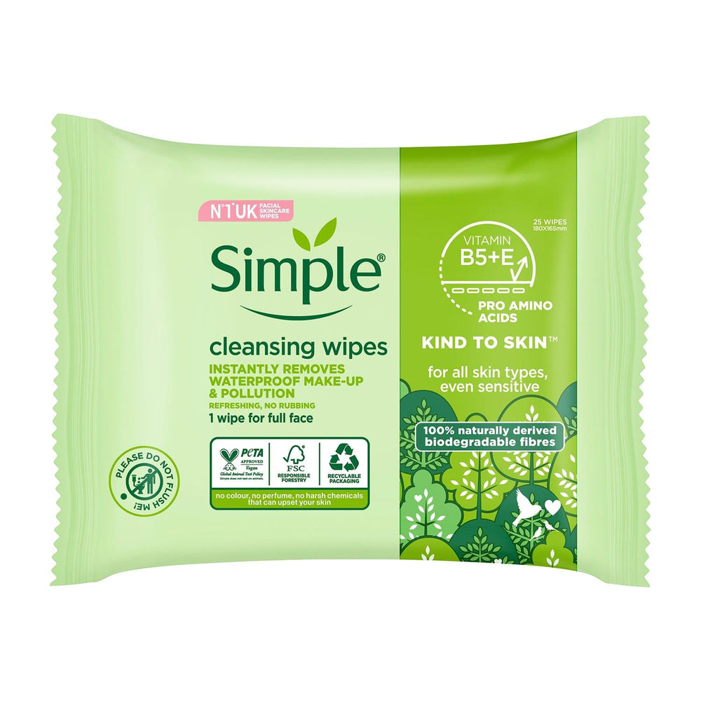 Simple Kind To Skin 25 wipes compact travel case display.