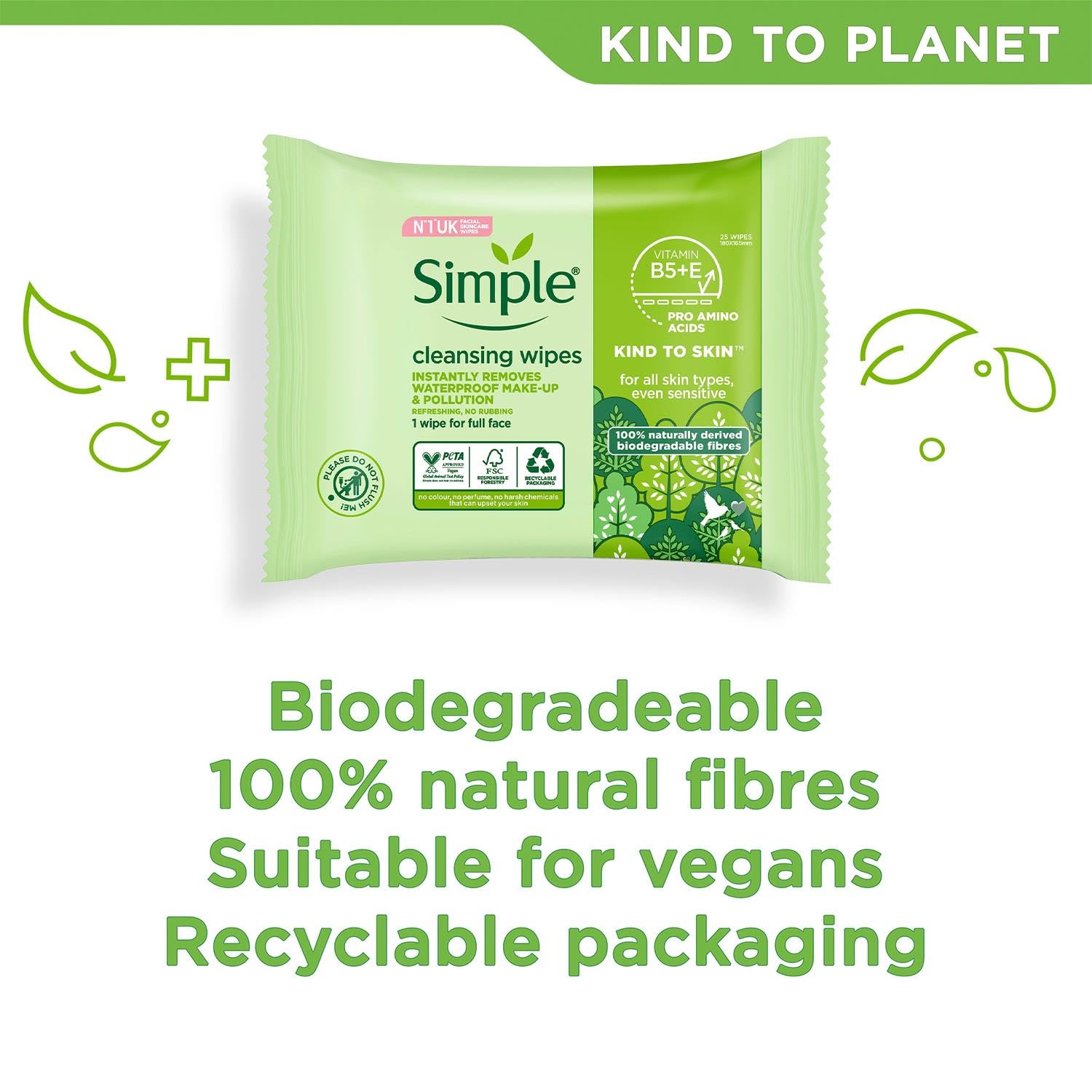 Simple Kind To Skin 25 wipes pouch surface shows soft fibers.