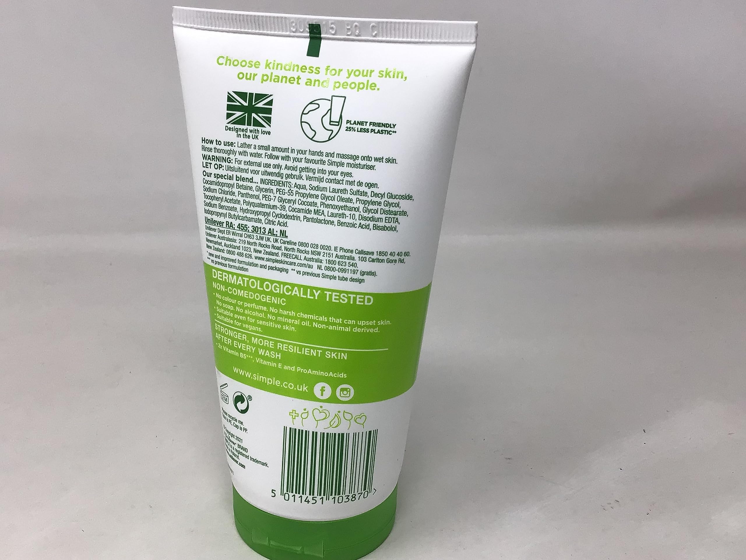 Counter-top display with Simple Face Wash suggests everyday facial care routine.