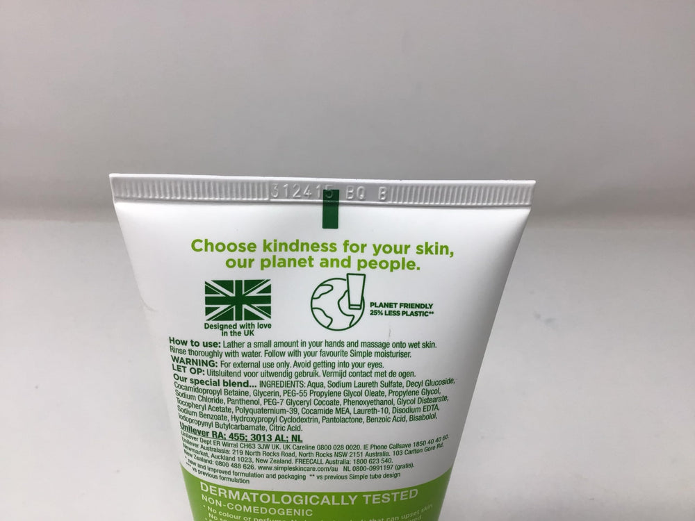 Foamy lather from Simple Face Wash, leaving skin clean and soft.
