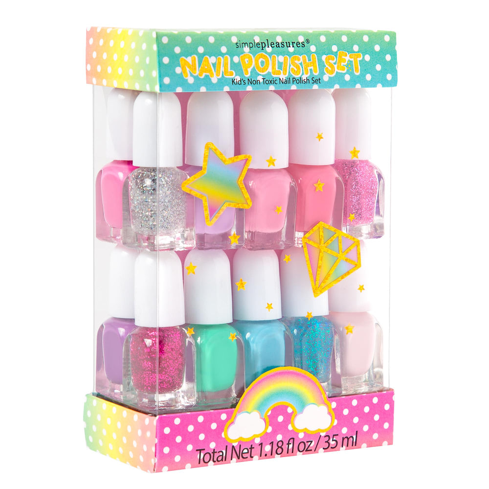 SIMPLE PLEASURES water-based kids nail polish emphasizing safety and easy cleanup.