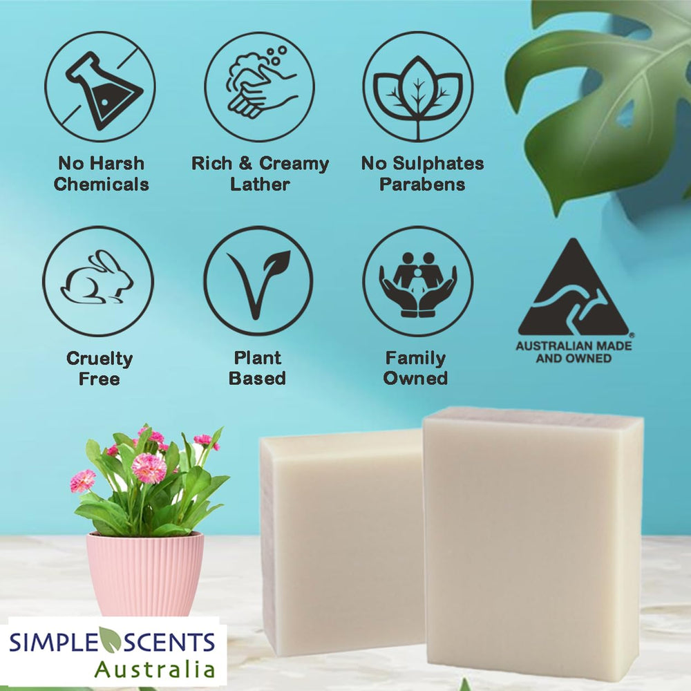 Simple Scents Australia goat milk soap bars triple milled close-up; smooth lather.