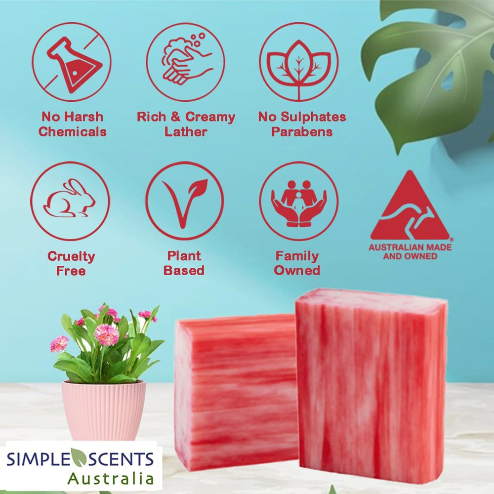 Simple Scents Australia Melon Strawberry natural ingredients highlight plant oils.