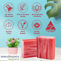Simple Scents Australia Melon Strawberry natural ingredients highlight plant oils.