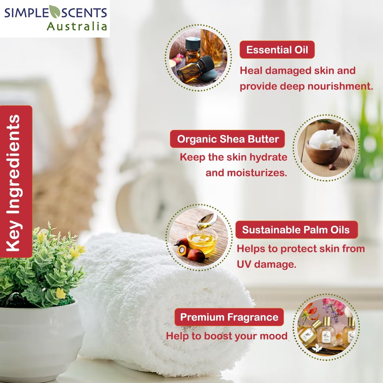 Simple Scents Australia Melon Strawberry bar with shea butter for soft skin.