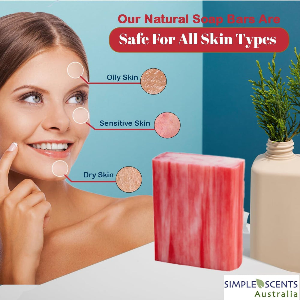 Simple Scents Australia Melon Strawberry vegan soap enriched with glycerin and shea butter.