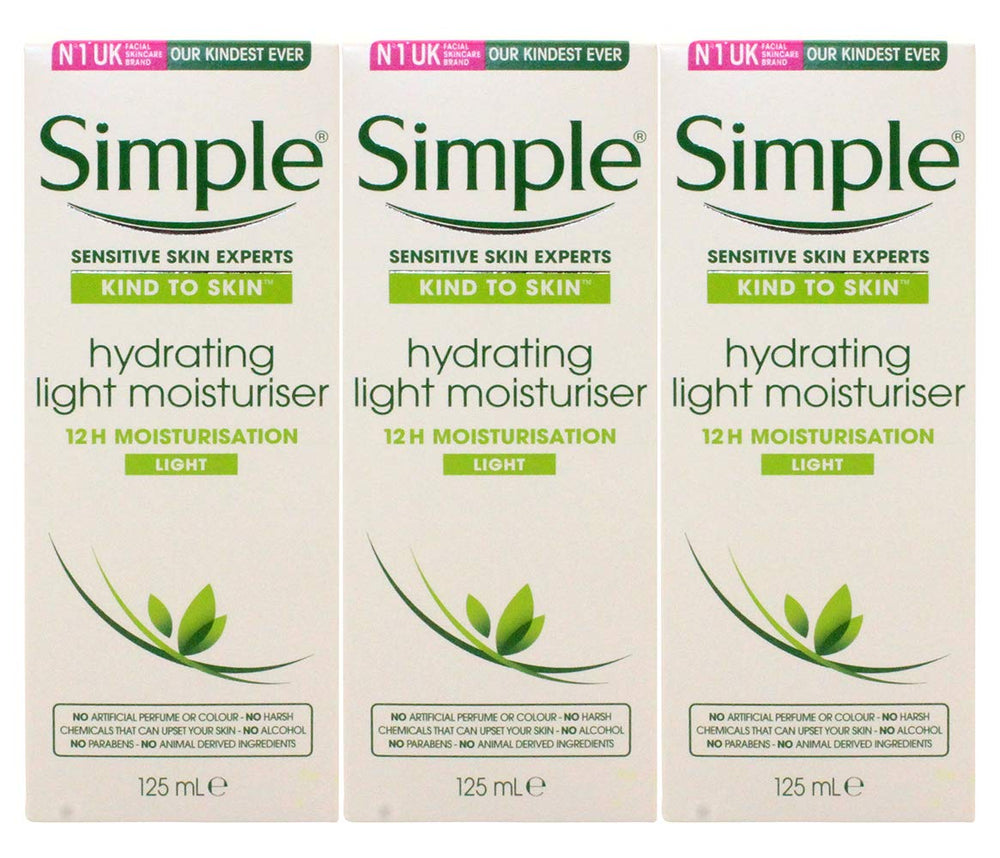 Simple Skin Hydrating Moisturizer, three-pack bottle, lightweight hydration for sensitive skin