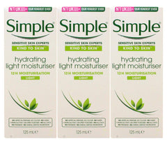 Simple Skin Hydrating Moisturizer, three-pack bottle, lightweight hydration for sensitive skin