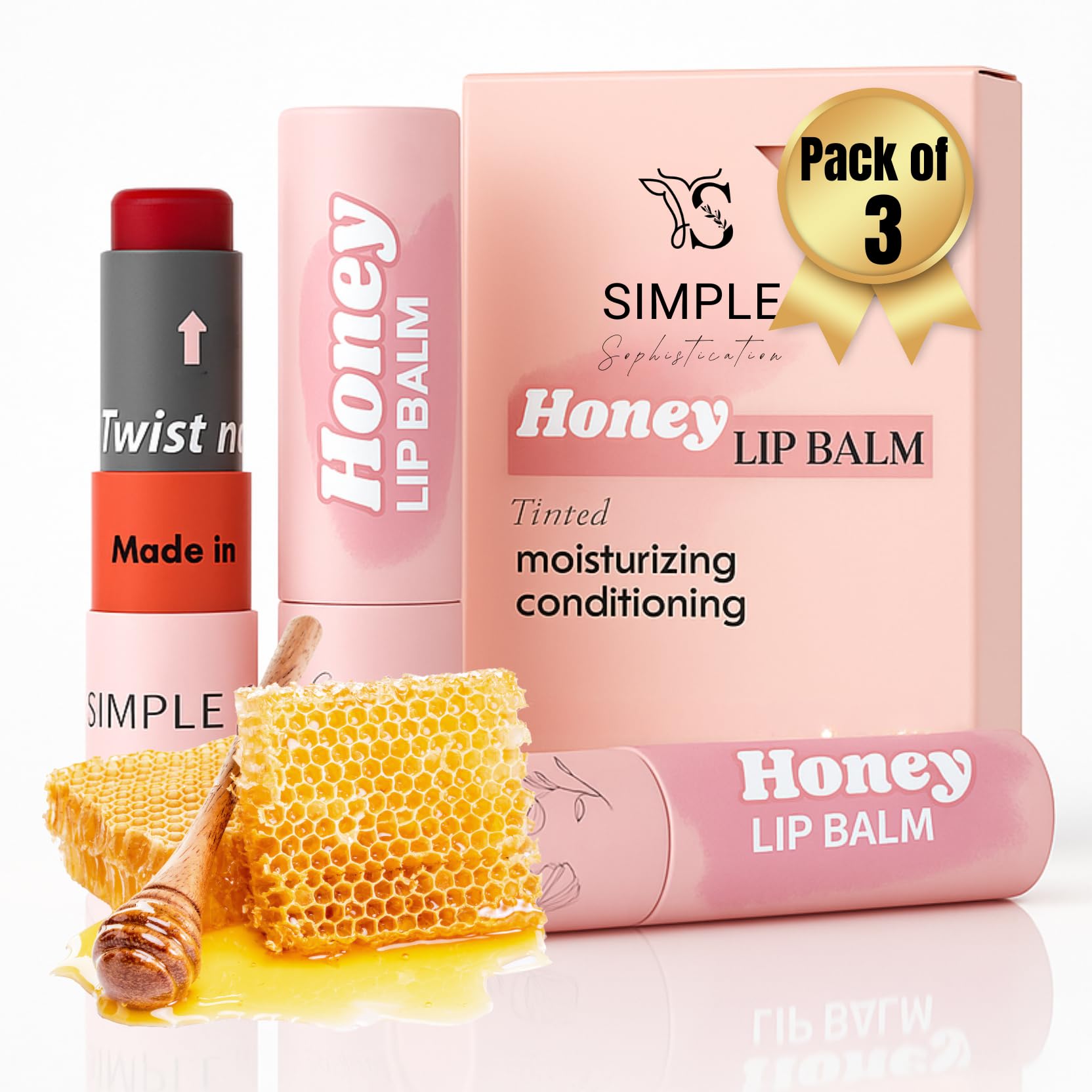 Simple Sophistication Natural Honey Lip Balm tinted pack for smooth lips