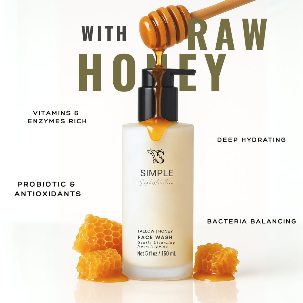 Honey-rich glow on skin implying natural hydration after cleansing.
