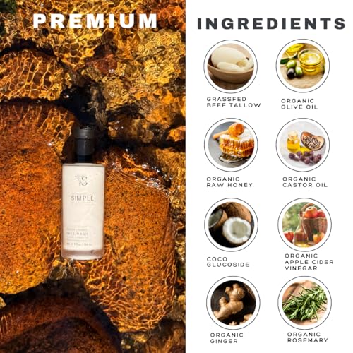 Ingredients display showing grassfed beef tallow, argan oil, and raw honey for nourishment.