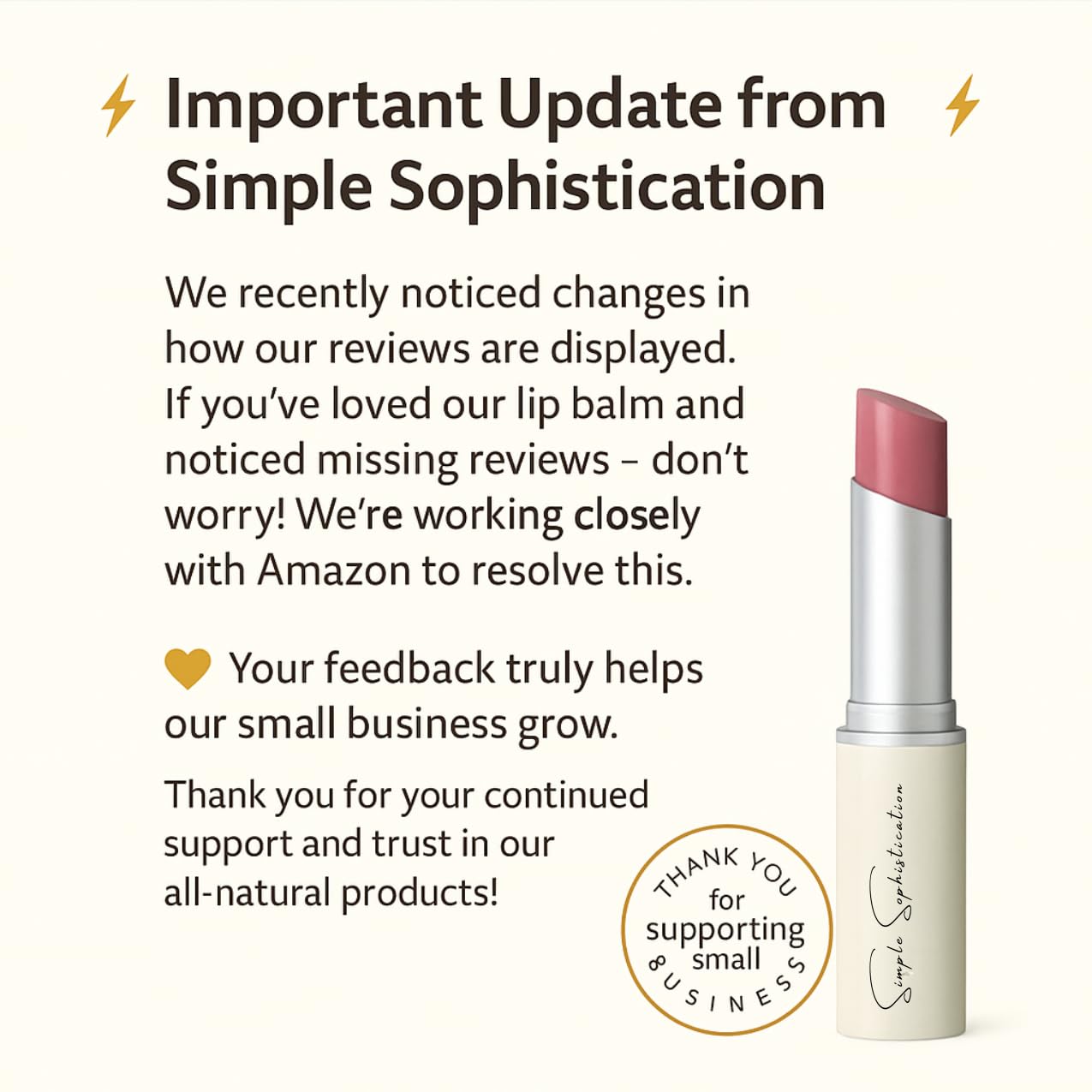 Simple Sophistication USA-made lip balm in warm red shade.