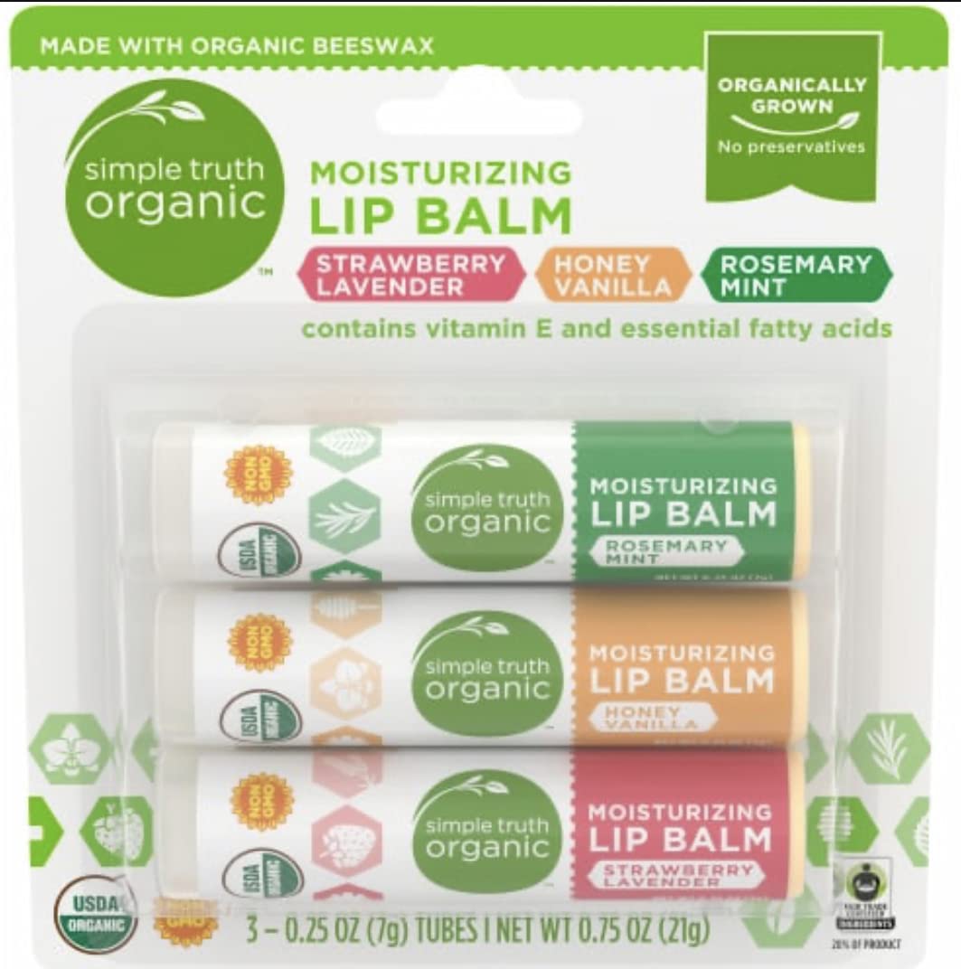 Simple Truth moisturizing lip balm variety pack hydrates dry lips daily.